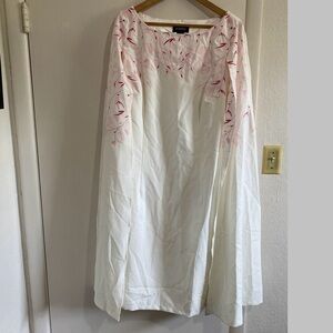 Ashro White Embroidered Kaftan Midi Dress Women’s 16W Cape Sleeve Boho Elegant